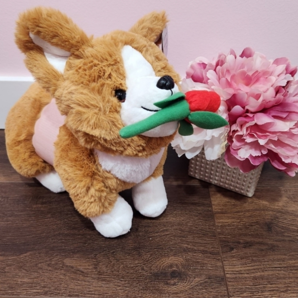Valentine Corgi Plush with Rose